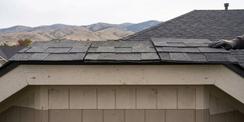 Close up comparison of three tab versus architectural versus premium asphalt shingles showing thickness and quality differences