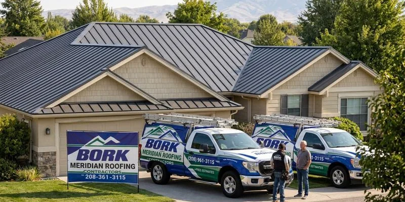Completed metal roof installation on beautiful Treasure Valley home showcasing modern curb appeal and clean lines