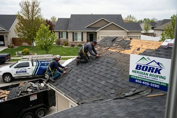 Storm damage roof repair before and after